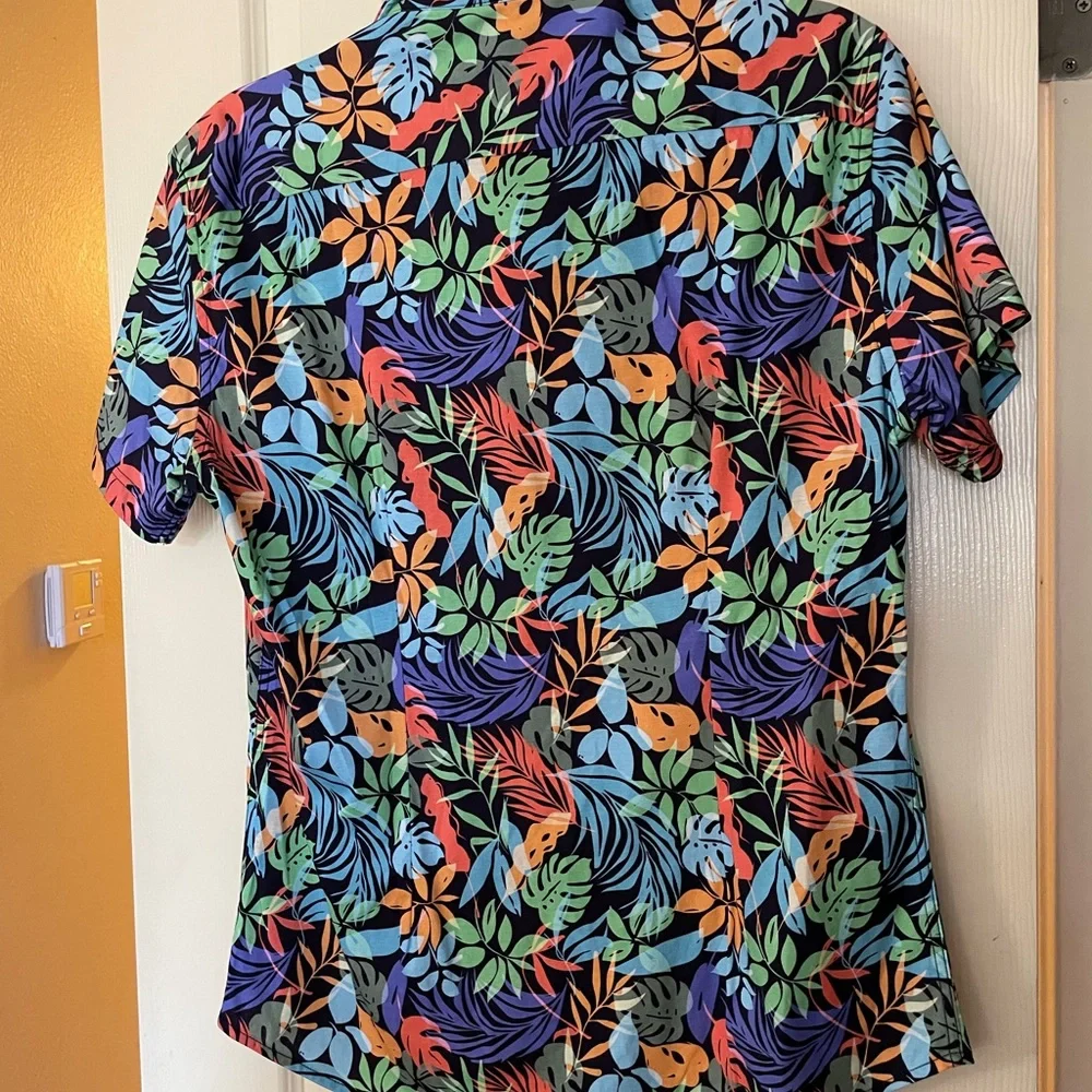 Colorful Leaf Print Men's Casual Shirt - Picture 2 of 9